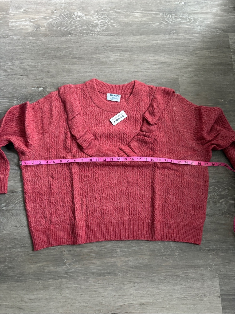 Old Navy Wool-Blend Cropped Ruffle Sweater, Mauve Rose, NWT - Picture 10 of 13